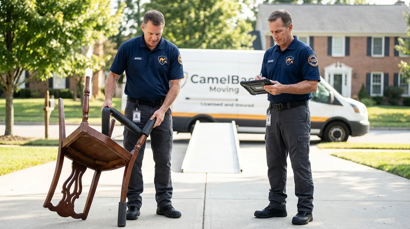 Movers inspecting furniture for damage prevention before loading in Smyrna, TN